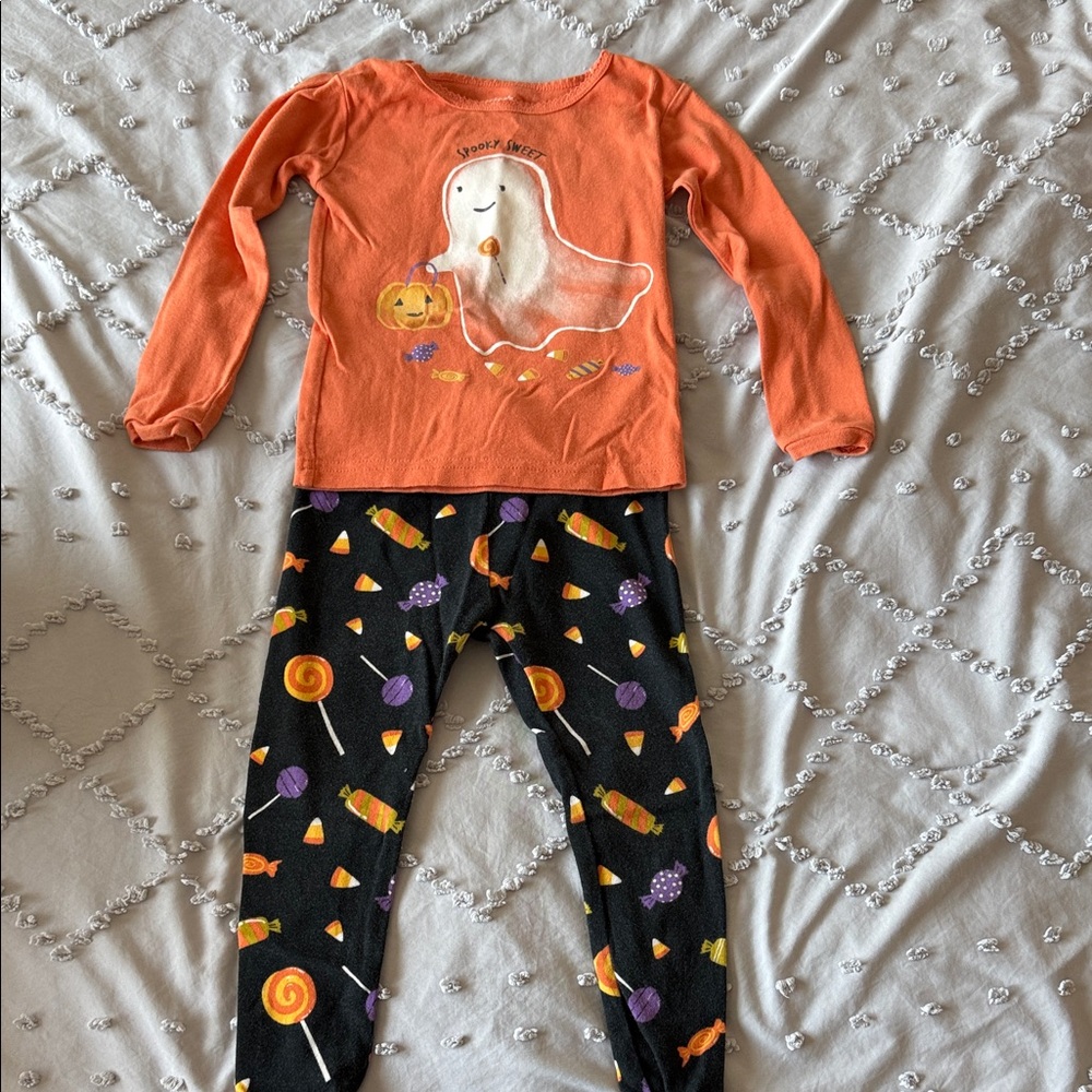 Kids Halloween Ghost Pajama Set - Orange and Black